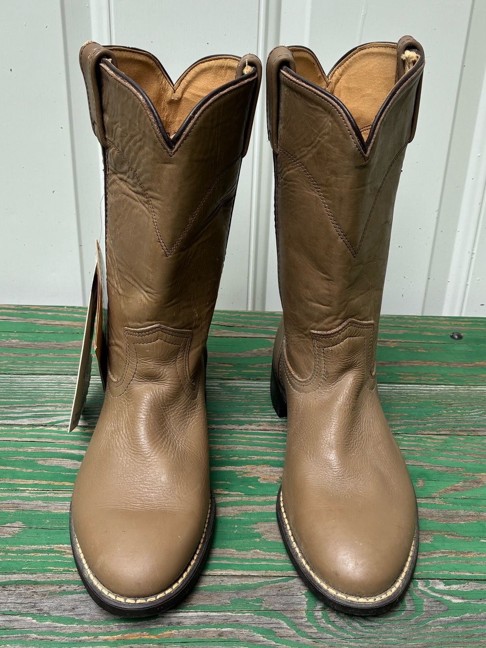 VTG Acme Womens Sz 6.5 Roper Boots Cowboy Western USA Made Cowhide NWT Taupe